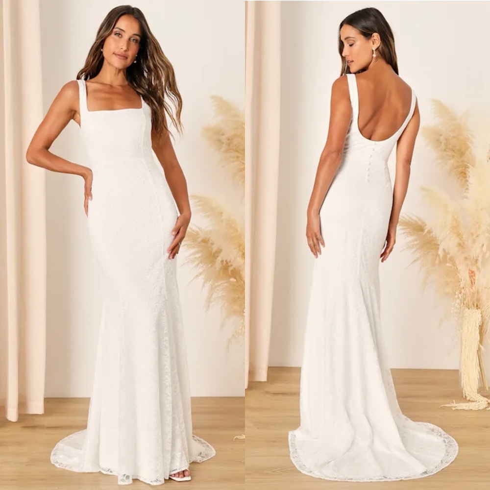 Lulu's White Lace Sleeveless Wedding Dress